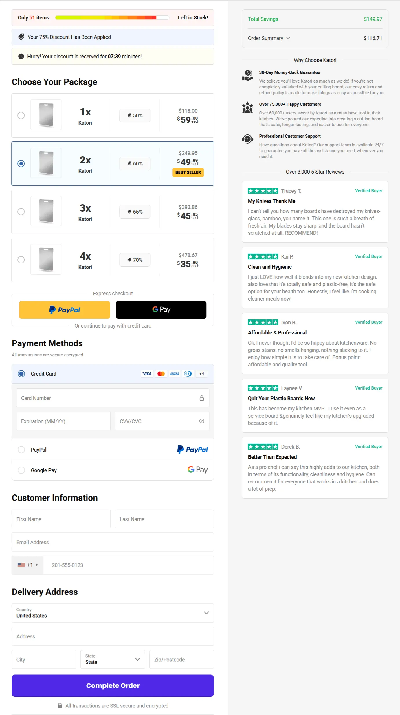 Katori Titanium Cutting Board Secure Checkout Page